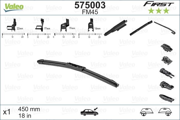 SİLECEK SÜPÜRGESİ 45cm (X1) MUZ TİPİ (FİRST) (4 APARATLI/Multiconnection) (ÜNİVERSAL) (VFB45) - VALEO
