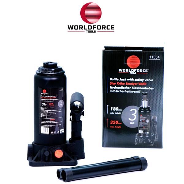 HİDROLİK ŞİŞE KRİKOSU 3 TON 180-350MM (GARAJ EKİPMANLARI) (HIRDAVAT) - WORLDFORCE