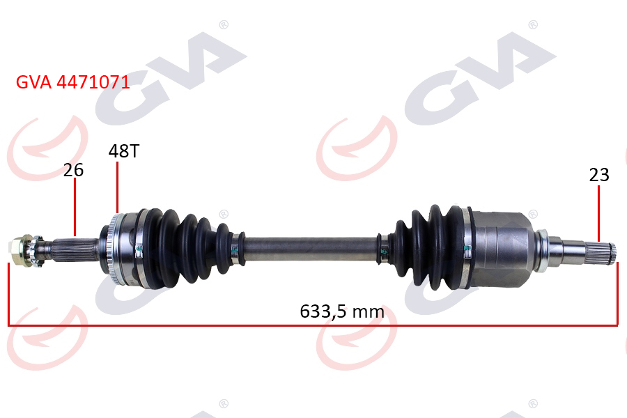 KOMPLE AKS SOL TOYOTA COROLLA 1.4L 1.6L 4ZZ-FE 3ZZ-FE ZZE120 ZZE121 VVTi 02-06 ABS`li (26x23 - ABS= 48 diş) komple boy = 633.5mm - GVA - OEM 4342002270