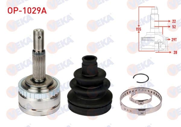 Aks Kafası Sol-Sağ On Dıs Opel Corsa B 1.2İ 16V Ince Freze ABS li 29 Dıs 22X28x52 Uzunluk 155,7 mm 1993-2000