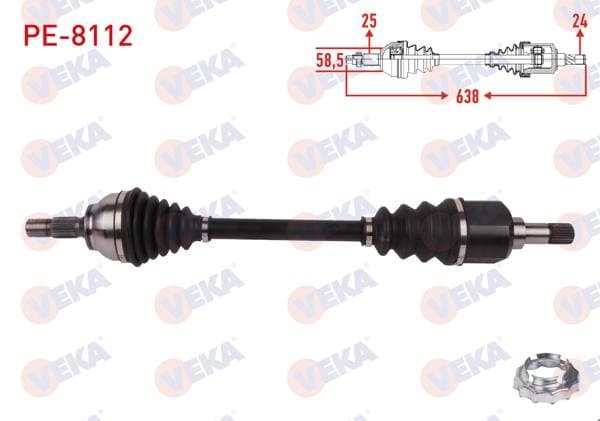 Komple Aks Sol Ön Uzunluk 638mm Peugeot 2008 1.2 Thp-1.5 HDI-1.6 HDI 2015-/ Citroen C3 III 1.2 Thp-1.5 HDI 2016-/ C4 1.2 Thp 2015-2017 / C4 Cactus 1.6 HDI 2014 -