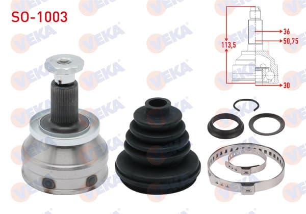 Aks Kafası Sol-Sağ On Dıs Uzunluk 113,5mm 36X30x50,75 Volkswagen Polo (6R,6C) 1.2 2009-/ Skoda Fabia (Nj3) 1.4 TDI M-T 2014-/ Rapid 1.4 TDI M-T 2013-/ Seat Ibiza IV (6J5) 1.4 TDI M-T 2015 -