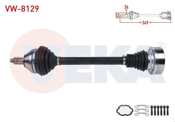 Komple Aks Sol Ön Uzunluk 549mm Volkswagen Polo (6R) 1.4 TDI M-T 2014-/ Skoda Fabia (Nj3) 1.4 TDI M-T 2014-/ Rapid 1.4 TDI M-T 2013-/ Seat Ibiza IV (6J5) 1.4 TDI M-T 2015 -