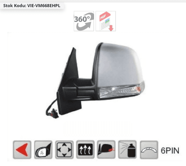 Dış Ayna Elektrikli Astarlı Sol 6Fıs (Fiat Doblo Combı / Panorama 10 -)
