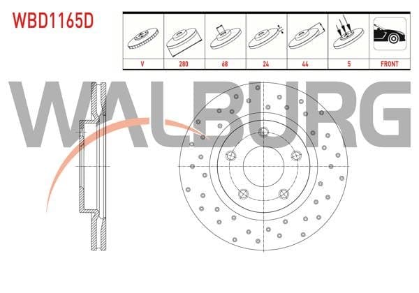 Fren Diski Ön Havalı Performans Delikli 5 Bjn 280X24x68x44 Nissan Juke 1.5 DCI 2010-/ Juke 1.6 Dıg-T 2010-