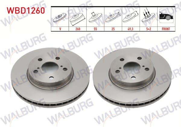 Fren Diski Ön Havalı 5 Bjn 260X25x55x49,3 Toyota Avensis (T22) 1.6İ 1997-2003 / Avensis (T22) 2.0İ 1997-2003