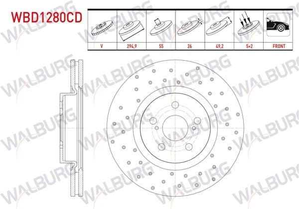 Fren Diski Ön Havalı Kaplamalı Performans Delikli 5 Bjn 294,9X26x55x49,2 Toyota Avensis (T25) 2.0 D-4D 2003-2008