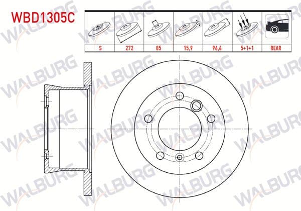Fren Diski Arka Düz Kaplamalı 5 Bjn 271,2X15,9X85x96,6 Volkswagen Lt 28-35 II 2.5 TDI-2.8 TDI 1996-2006 / Mercedes Sprinter 2T 208D-210D-213Cdı 1995-2006 / Sprinter 3,5T 315-316 CDI 2006-2009