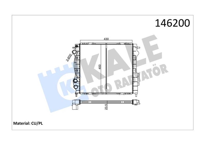 RADYATÖR EXP-CLIO 1.2-1.4 BENZİNLİ (429x398x22) (1 SIRA CU+PL SİSTEM) - KALE - OEM 7700806575