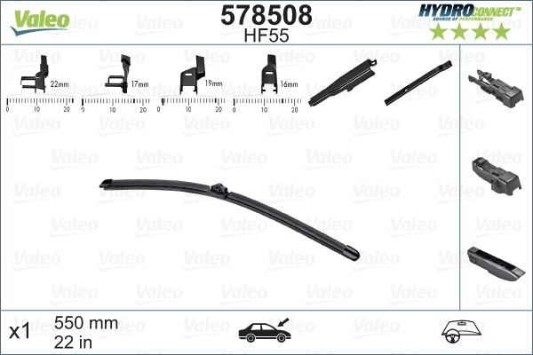 (x) SİLECEK SÜPÜRGESİ ÖN 55cm (X1) MUZ TİPİ (HydroConnect) (ÇOKLU BAĞLANTILI) (ÜNİVERSAL) (HF55) - VALEO - OEM 7701068753