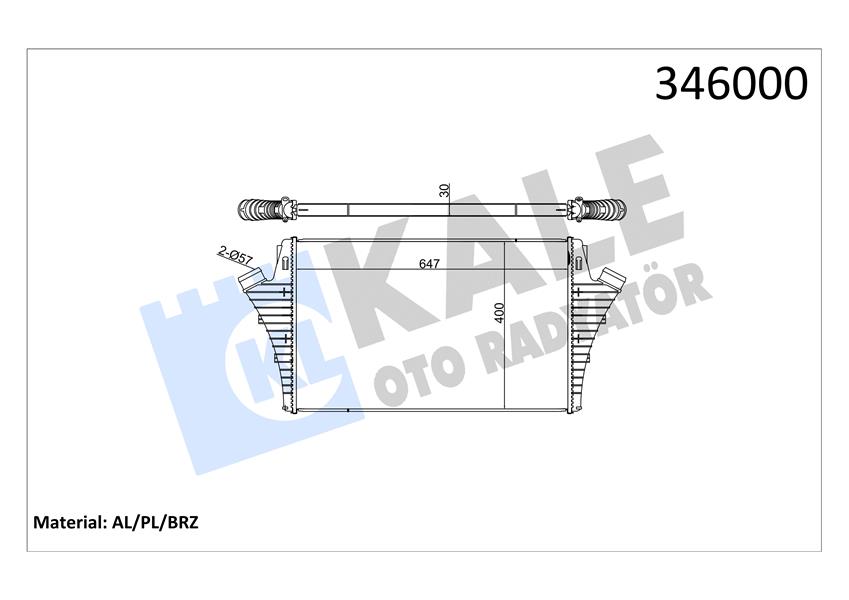 (x) TURBO RADYATÖRÜ (INTERCOOLER) VECTRA C 2.0 16V-2.2 DTİ 03=> (AL/PL/BRZ) (650x397.4x20) - KALE - OEM 6302040