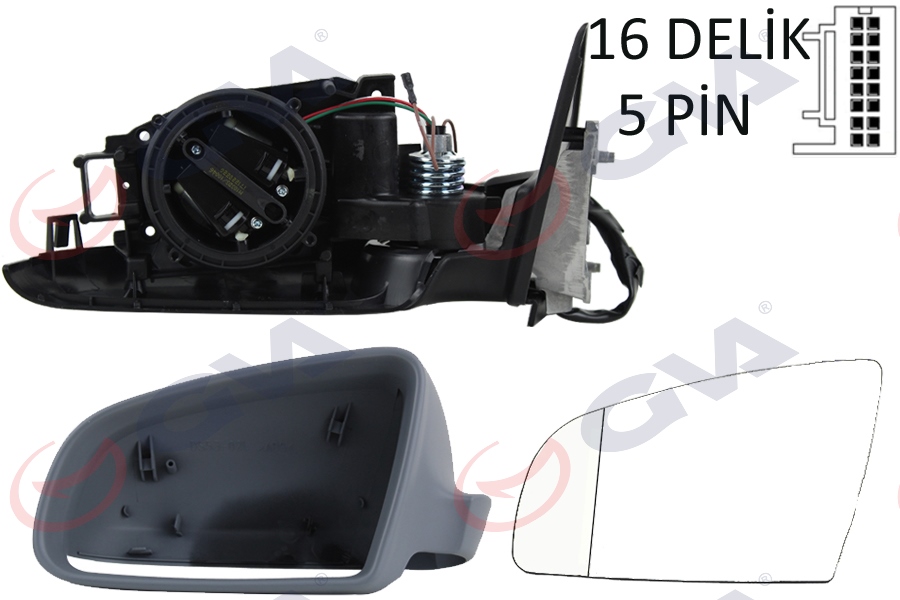 DIŞ DİKİZ AYNASI SOL A3 03> ELEKTRİKLİ+ISITMALI+3 KAPILI+ASTARLI+ASFERİKLI 5 FİŞ VM-011EHAL - GVA - OEM 8P1858531A01C