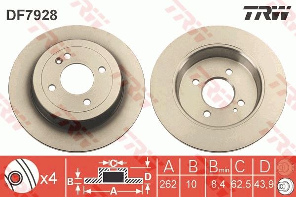FREN DISKI ARKA 4D 262 mm HYUNDAI ACCENT BLUE 12- I20 14- I30 12- - TRW - OEM 584110U300