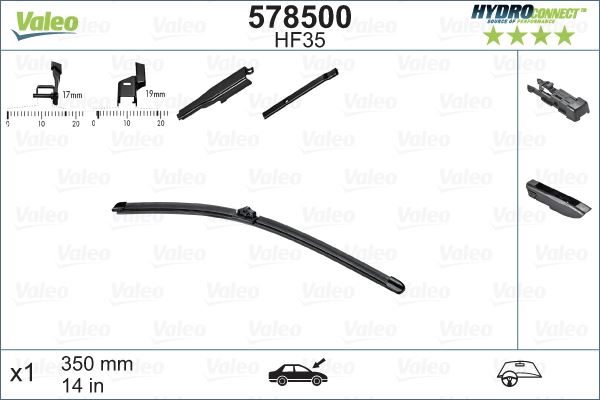 (x) SİLECEK SÜPÜRGESİ ÖN 35cm (X1) MUZ TİPİ (HydroConnect) (ÇOKLU BAĞLANTILI) (ÜNİVERSAL) (HF35) - VALEO - OEM 1554033