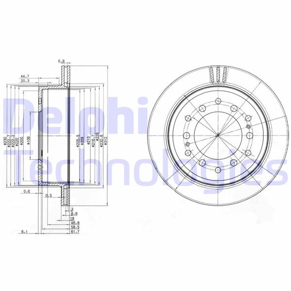 FREN DİSKİ (ÇİFTLİ PAKET). DELİKLİ ARKA TOYOTA LANDCRUISER 04/1996 > - DELPHI - OEM 4243160200