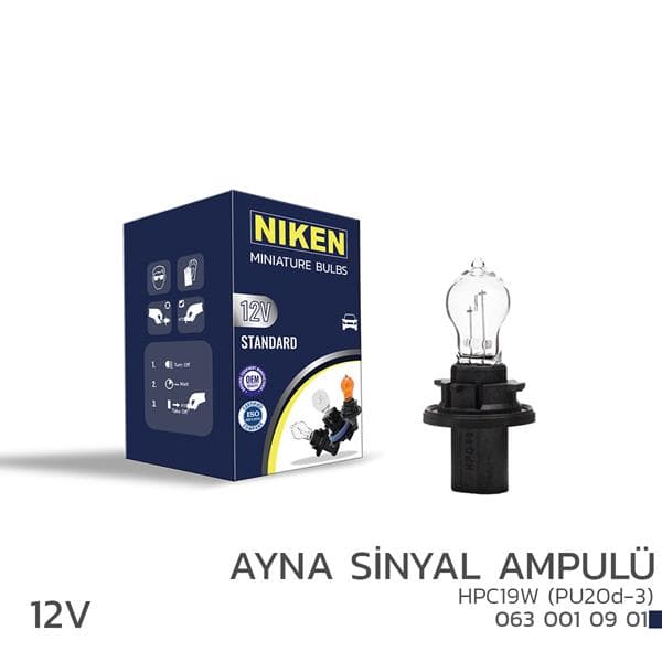 NIKEN 12V HPC19W AYNA SİNYAL AMPULÜ (PU20d-3) 10L...