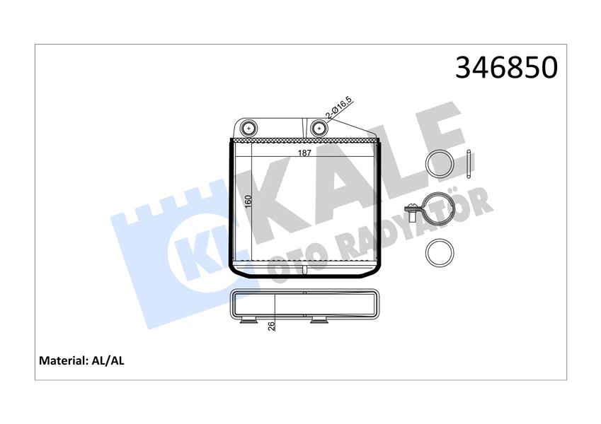 KALORIFER RADYATORU 160×187X26 BRAZING AL/AL BORULU FIAT EGEA DOBLO FIORINO LINEA PUNTO - OPEL ADAM CORSA D - ALFA ROMEO MITO - PEUGEOT BIPPER - CITROEN NEMO 1.3DMTJ 1.4I 1.3/1.4HDI 08- - KALE - OEM 77363898