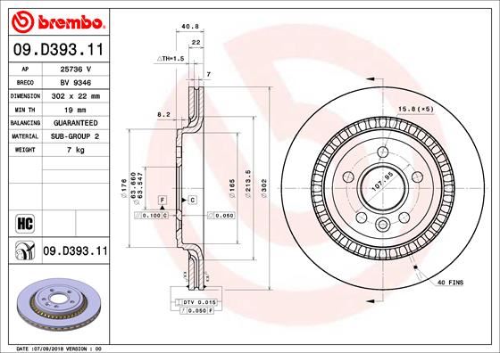 ARKA FREN AYNASI VOLVO S60 10=>13=> S80 II 08=>13=> V60 10=> V70 08=> XC70 07=>13=> (302x5DL ) - BREMBO - OEM 31341483
