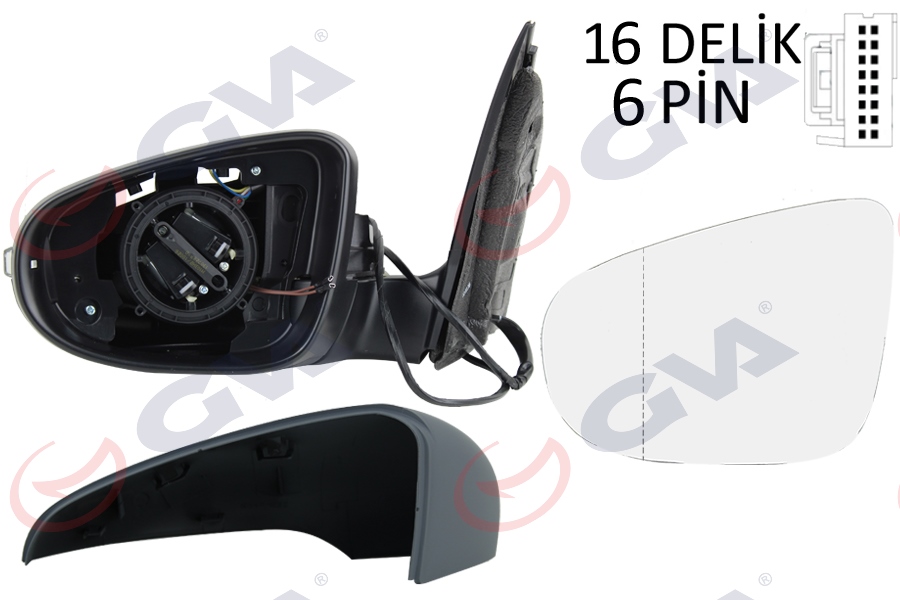 DIŞ DİKİZ AYNASI SOL GOLF 09> ELEKTRİKLİ+ISITMALI+ASTARLI+SİNYALLİ+ASFERİK 6 FİŞ VM-6197EHPAL - GVA - OEM 5K0857507AD