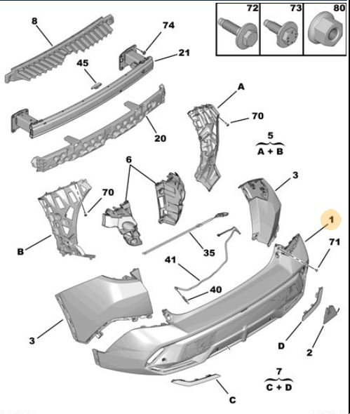 ARKA TAMPON ETEĞİ (ORTA TAMPON) PEUGEOT P408 - PSA - OEM 16886592XT