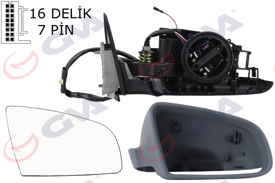 DIŞ DİKİZ AYNASI SAĞ A3 03> ELEKTRİKLİ+ISITMALI+3 KAPILI+KATLANIR+ASTARLI+KONVEKS 7 FİŞ VM-011EBR - GVA - OEM 8P1858532B01C