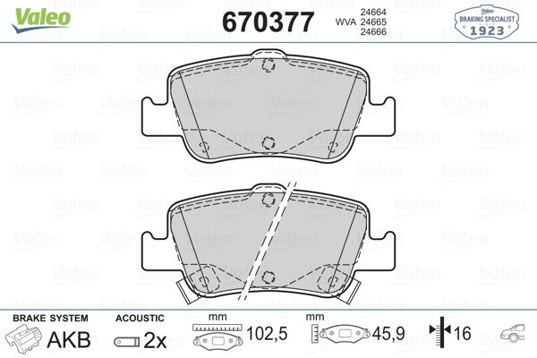 FREN BALATASI ARKA (102 MM) TOYOTA AURIS COROLLA 07- - VALEO - OEM 0446602181