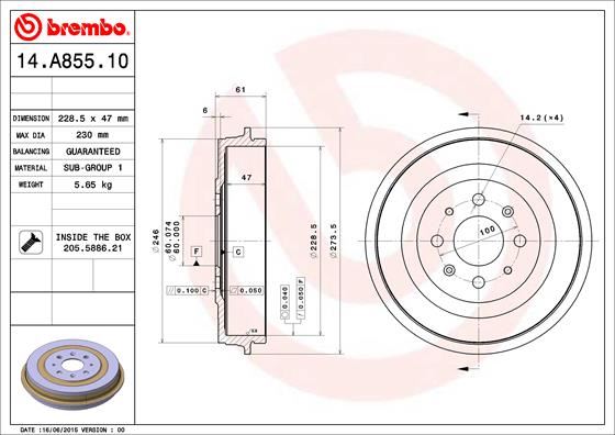 FREN KAMPANASI FIAT GRANDE PUNTO (199) 06/05->-FIAT GRANDE PUNTO VAN (199) 10/05-06/13-FIAT PUNTO (1 - BREMBO - OEM 51901443