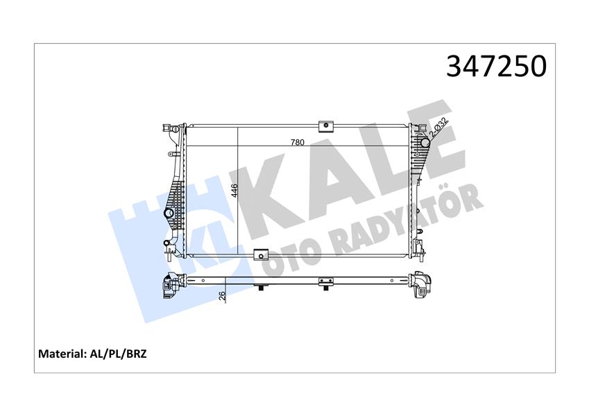 SU RADYATORU 780×446X26 BRAZING OPEL VIVARO A 2.0DTCI - RENAULT TRAFIC II 2.0DCI 06- MT AC/NAC - KALE - OEM 4406359