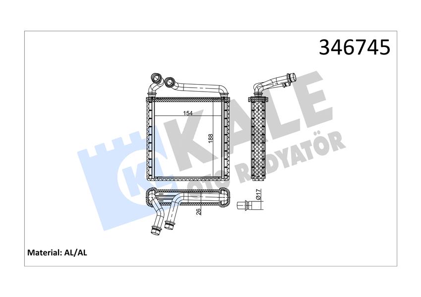 KALORIFER RADYATORU GOLF V-PLUS-OCTAVIA 1.4-1.6-1.9-2.0-PASSAT 1.6-1.9-2.0 (153X180X27)(MK+OT+AC+/-) - KALE RADYATOR - OEM 3C0819031A