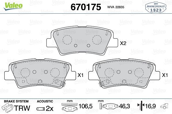 FREN BALATASI ARKA INSIGNIA B 2017- - VALEO - OEM 13517515
