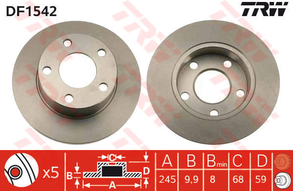 FREN DİSKİ ARKA AKS AUDI 100 C3 AVANT (445-446)-100 C3 SALOON (443-444)-200 C2 SALOON (437-438)-200 C3 AVANT (447-448)-200 C3 SALOON (447-448)-QUATTRO (85) 1986->1990 - TRW - OEM 437615601