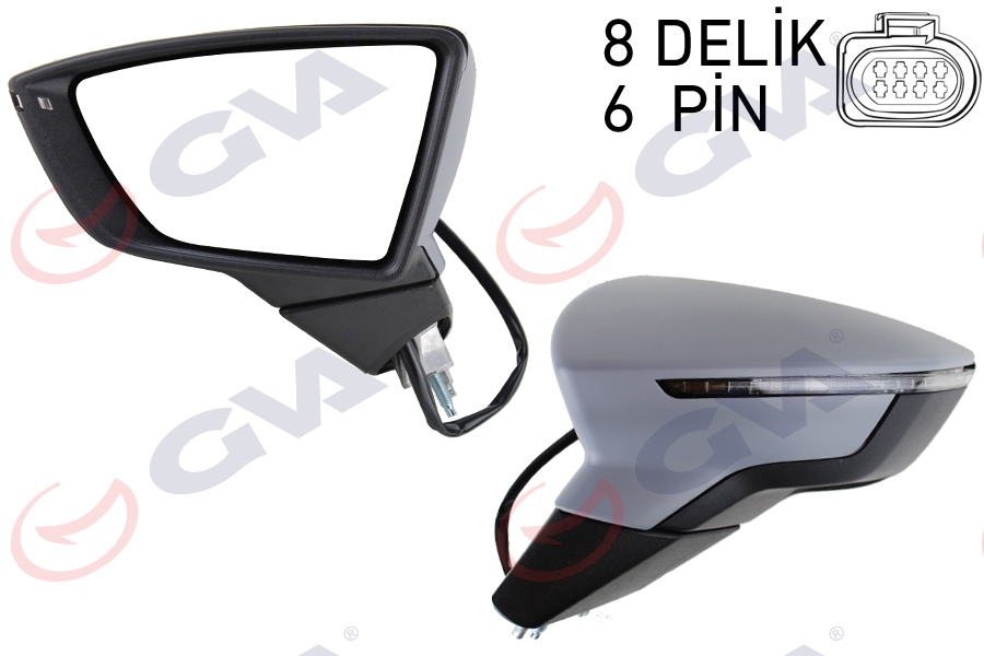 DIŞ DİKİZ AYNASI SOL LEON 12> ELEKTRİKLİ+ISITMALI+SENSÖRLÜ+SİNYALLİ+ASTARLI+KONVEKS VM-367EHPL - GVA - OEM 5F1857507N